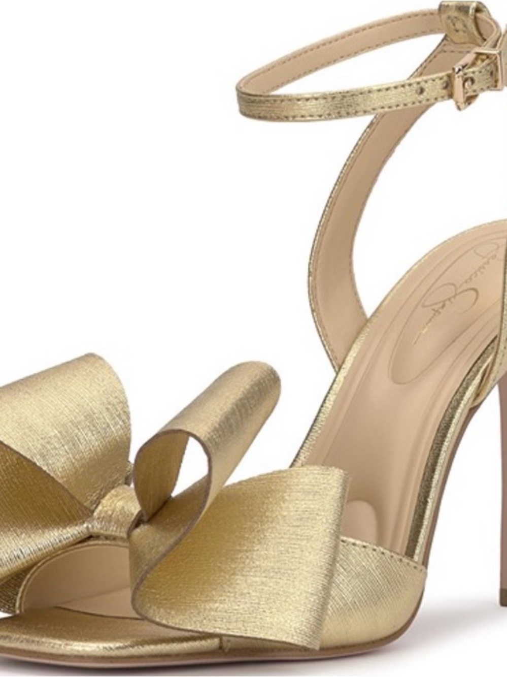 Jessica Simpson Gold Metallic Bow Ankle-Strap Heels